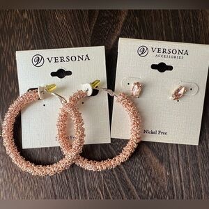 Versona Hoop & Glass Stud Rose Gold Pierced Earrings B2